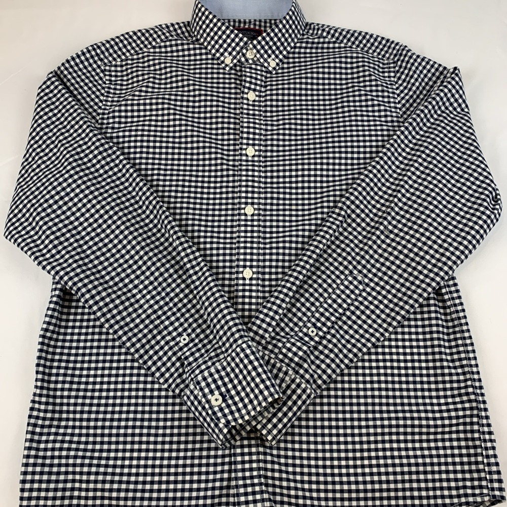 UNTICKit Shirt Men's Medium Slim Fit Blue And White Checkered